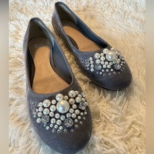 BP. Flats with Grey/Silver Velvet and Pearl/Rhinestone Accent